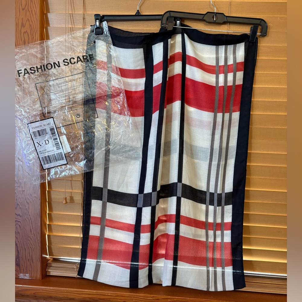 Women's Plaid Pencil NWT Fashion Scarf/Shawl - Red, Black, and White. Fits all